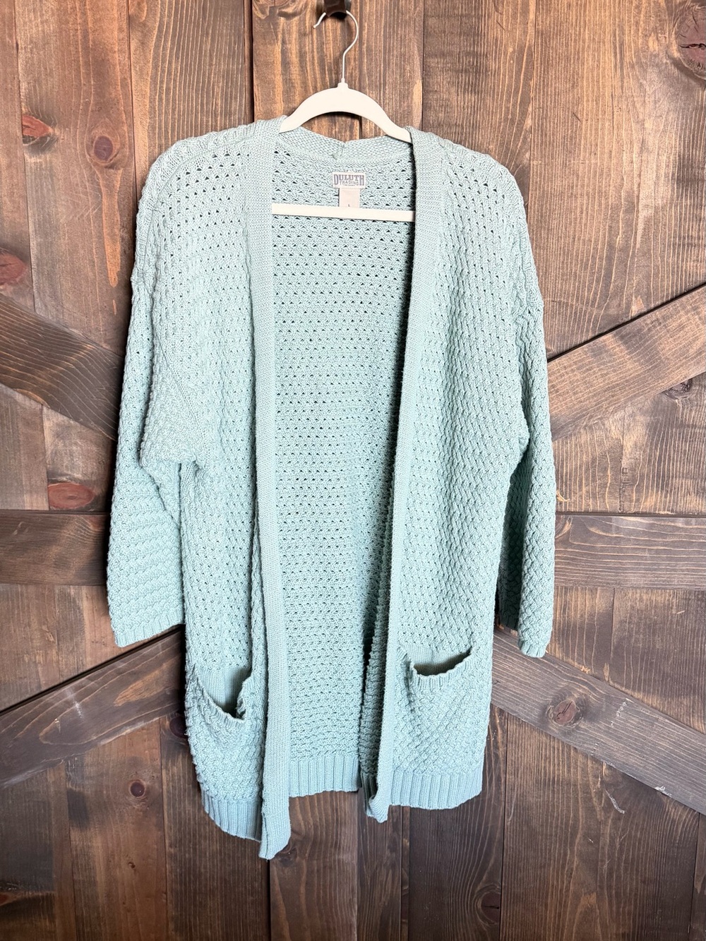 Duluth Trading Co Mint Green Open-Front Knit Cardigan